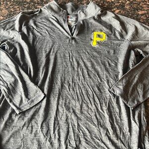 Majestic Gray Quarter-Zip Pullover Yellow 'P' Logo Pittsburgh Pirates size large